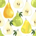 Juicy fresh pears. Fruit Slices. Summer seamless pattern.