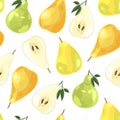 Juicy fresh pears. Fruit Slices. Summer seamless pattern.