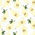 Juicy fresh pears. Fruit Slices. Summer seamless pattern