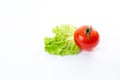 Juicy fresh red tomato and green lettuce salad isolated on white background Royalty Free Stock Photo