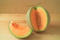 Juicy fresh ripe muskmelon sliced from the whole fruit