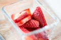 Juicy fresh ripe red strawberries in glass bowl Royalty Free Stock Photo