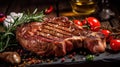 presentation of ribeye beef steak grilled on slate plate. Generative Ai