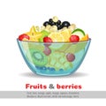 Juicy fruit salad glass bowl poster on white Royalty Free Stock Photo