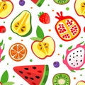 Juicy Fruit Design with Ripe Bright and Sweet Garden Food Vector Seamless Pattern Template