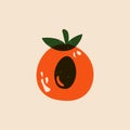 Juicy fruit sketch risograph. Abstract natural peach apricot nectarine slice linocut print effect. Vector illustration