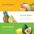 Juicy fruits banners vector set