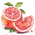 A juicy grapefruit half in watercolor, with a perfect balance of pink and red hues Royalty Free Stock Photo