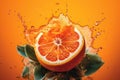 Juicy Grapefruit Splashes And Juice Drops In Flight Royalty Free Stock Photo