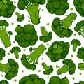 Juicy Green Broccoli and little hearts colorful fresh Vegetable Seamless Pattern, isolated on white. Royalty Free Stock Photo