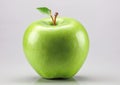 Juicy green whole apple isolated on white background - very shiny apple