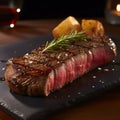 juicy Grill Steak New York Strip medium rare, AI Generative Royalty Free Stock Photo