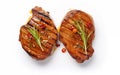 Grilled beef steaks with chilli Isolated on White background Royalty Free Stock Photo