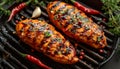 Juicy grilled chicken breasts seasoned with herbs and spices