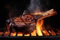 Juicy grilled meat with fire. Ai generative