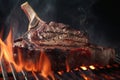 Juicy grilled meat with fire. Ai generative