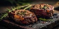 Juicy grilled steaks seasoned with herbs and spices