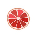 Red thin slice of grapefruit. Isolated vector sliced fruit in flat style. Summer clipart for design Royalty Free Stock Photo