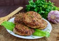 Juicy homemade cutlets on a wooden backgro Royalty Free Stock Photo