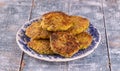 Juicy homemade fried meat and vegetable cutlets with herbs. Turkey, chicken, carrot,  onion, garlic, cubbage, eryngii mushroom, Royalty Free Stock Photo