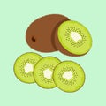 Juicy Kiwi and a half of kiwi. Three slices of kiwi