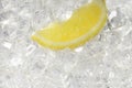 Juicy lemon slice and ice cubes in soda water on white background, closeup Royalty Free Stock Photo