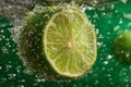Juicy lime half immersed in bubbling water, creating a refreshing splash Royalty Free Stock Photo