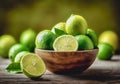 Juicy Lime Slice on Wooden Table - A Refreshing Tropical Ingredient. Food Photography. generative ai