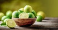 Juicy Lime Slice on Wooden Table - A Refreshing Tropical Ingredient. Food Photography. generative ai