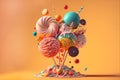 Juicy lolipop illustration in different sweet caramel and cream toppings.