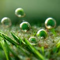 Juicy lush green grass on meadow with drops of water dew in morning light Royalty Free Stock Photo