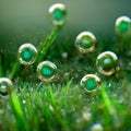 Juicy lush green grass on meadow with drops of water dew in morning light Royalty Free Stock Photo