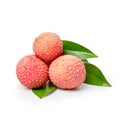 Juicy Lychee and leaves isolated on white background. Generative AI Royalty Free Stock Photo