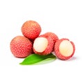 Juicy Lychee and leaves isolated on white background. Generative AI Royalty Free Stock Photo