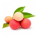 Juicy Lychee and leaves isolated on white background. Generative AI Royalty Free Stock Photo