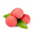 Juicy Lychee and leaves isolated on white background. Generative AI Royalty Free Stock Photo