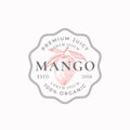 Juicy Mango Frame Badge or Logo Template. Hand Drawn Exotic Fruit Sketch with Retro Typography and Borders. Vintage