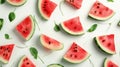 Juicy Masterpiece: A Vibrant Collage Unveiling Cut Watermelon on a Light Background