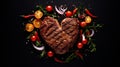 juicy meat steak in heart shape for valentine\'s day