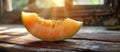 Juicy Melon Slice on Wooden Table Royalty Free Stock Photo