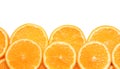 Juicy orange slices on white background, top view. Royalty Free Stock Photo