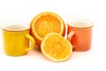 Juicy oranges, two cups. Ready to eat and cook