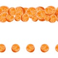 Juicy oranges watercolor art. Hand drawn seamless pattern with citrus fruit on the white background.