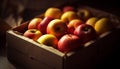 Juicy organic apples in a crate, a fresh autumn harvest generated by AI