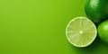 Juicy Organic Food. Healthy Nourishment, Limes Slices on Green Background with Copy Space. Generative AI