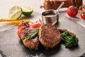 Sizzling Succulent Steak: A Mouthwatering Delight on a Plate Royalty Free Stock Photo