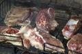juicy pieces of lamb fried on coals