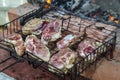juicy pieces of lamb fried on coals in smoke