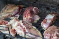 juicy pieces of lamb fried on coals in smoke