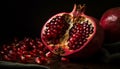 Juicy pomegranate seed slice, a refreshing antioxidant snack on wood generated by AI